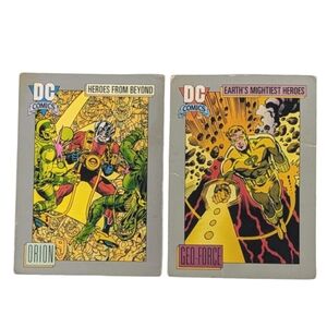 Two DC Comics trading cards Orion and Geo-Force
